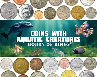 Collection de pièces d'animaux aquatiques : monnaie mondiale de la vie marine