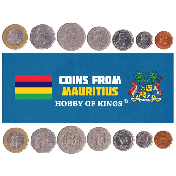 Mauritian 8 Coin Set 1 5 20 Cents 1/2 1 5 10 20 Rupees | Sugar Cane | Deer | Bank of Mauritius | Seewoosagur Ramgoolam | Key | 1987 - 2010