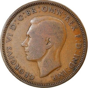 United Kingdom | British Half Penny Coin | King George VI with &#39;IND:IMP&#39; | KM844 | 1937 - 1948