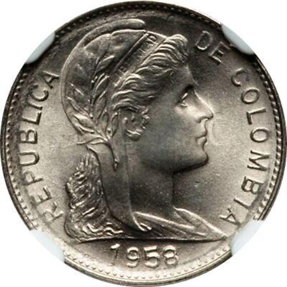 1円スタート 1874年 コロンビア 50センタボ銀貨 コロンビア