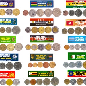 5 monedas diferentes de países africanos. Dinero africano, colección de divisas, colecciones de monedas. ¡Gran regalo para coleccionistas de monedas!