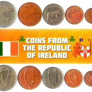5 Different Irish Coins. Old Money From Ireland. Foreign Currency from Island: Penny, Scilling image 3