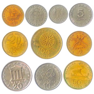 Greek Coins Old Collectible Greece Money Currency Drachmas Lepta Ancient Symbols Aristotle Democritus Pericles Poets Phoenix Since 1954 image 2