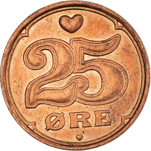 Danish Coin 25 Øre | Queen Margrethe II | Christian V | Denmark | 1990 - 2008
