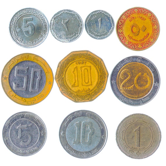 Algeria 10 Mixed Coins Centimes Dina Dinars | Book | Falcon | Elephant | Lion | Arabian horse | Dama gazelle | Camel | Palms | Since 1964