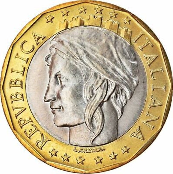 イタリア硬貨 1000リラ 10枚 約27mm イタリア硬貨 1000リラ 欧州連合再統一ドイツ地図 | 地球儀 | 1997