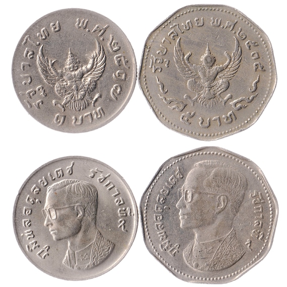 Set 2 Coins Thailand 1 5 Baht 1972 - 1974 Rama IX Ratcha-anachak.