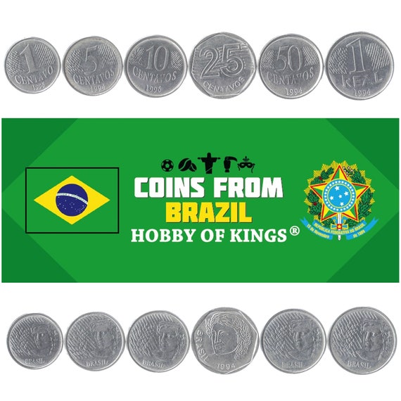 Set 6 Coins Brazil Currency 1 5 10 25 50 Centavos 1 Real Old Rare Brazilian Money Collection Laureate Head 1994 - 1997