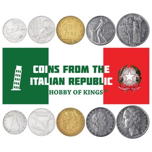 5 Mixed Coins from Italy | Old Italian Money Collection | 5 - 200 Lire | Valuable European Currency 1946 - 2001