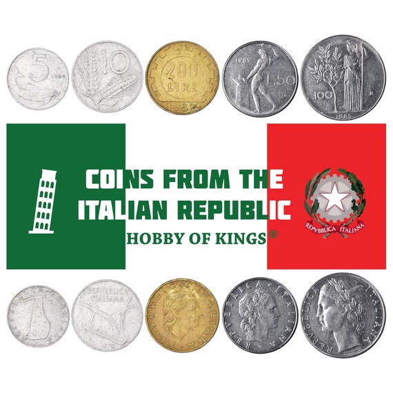 5 Mixed Coins from Italy | Old Italian Money Collection | 5 - 200 Lire | Valuable European Currency 1946 - 2001