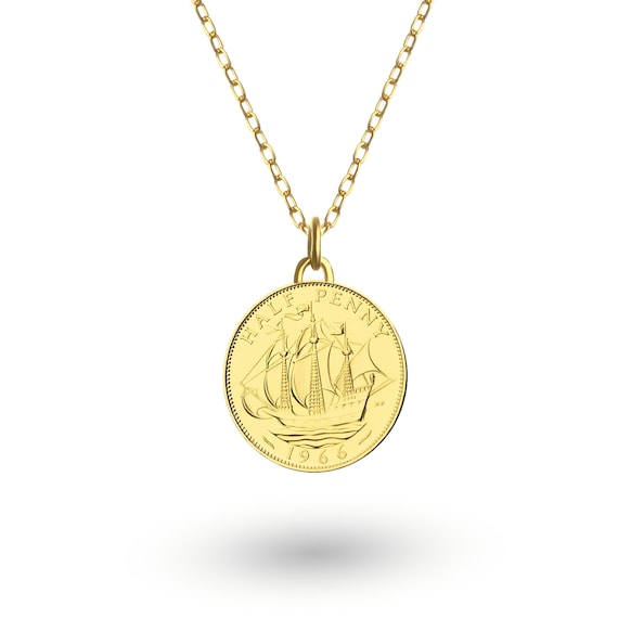 Genuine British 1/2 Penny Coin Medallion Necklace | Lucky Pendant | 18K Gold Plated  Lucky Coin | 1954 - 1970
