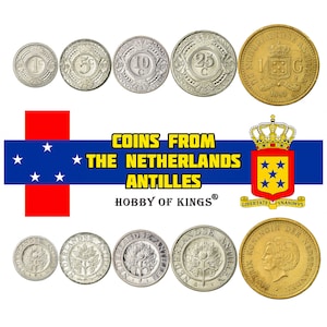 5 Monete delle Antille Olandesi / Centesimi di valuta mista Gulden / Denaro dei Caraibi / Fiori d'arancio / Beatrice