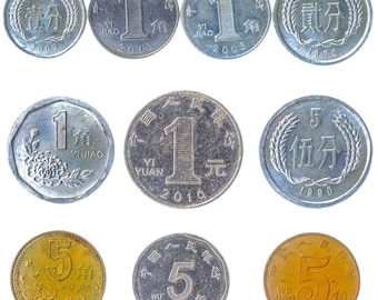 10 Different Coins from China Asian Old Collectible Money Chinese Currency Fen Jiao Yuan since 1955 With Plants and Flowers
