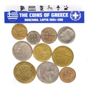 Greek Coins Old Collectible Greece Money Currency Drachmas Lepta Ancient Symbols Aristotle Democritus Pericles Poets Phoenix Since 1954 image 6