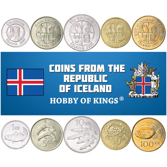 Icelander 5 Coin Set 1 5 10 50 100 Krónur | Bull | Eagle | Stingray | Cyclopterus Lumpus | Dolphins | Landvættir | Iceland | 1987 - 2011