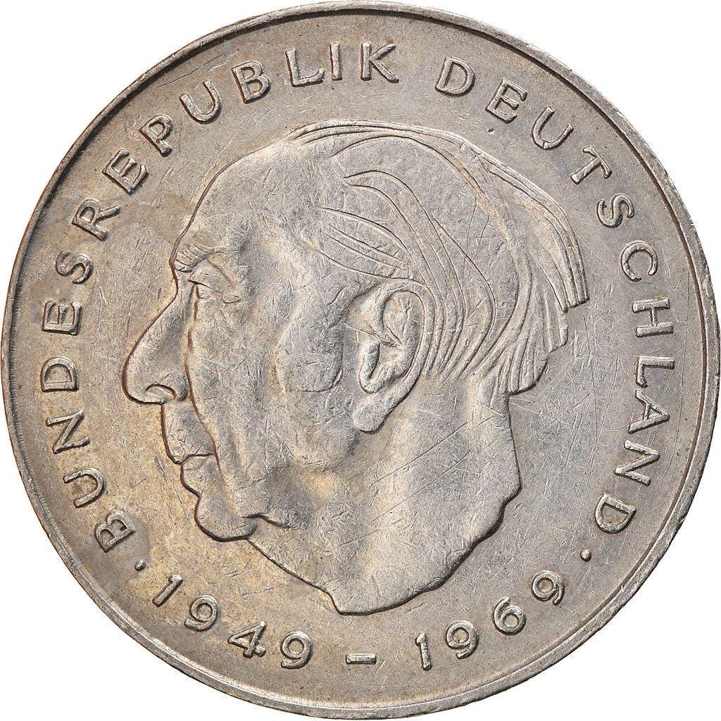 West Germany 2 Deutsche Mark Coin | President Theodor Heuss | 1970