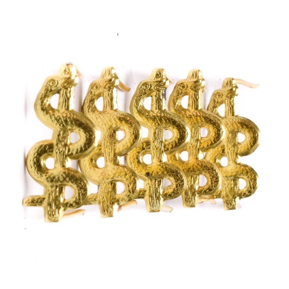 5x German DDR NVA Army Military Emergency Services Officer Gold, Gray Medical Snake and Scepter Uniform Rank Badges Pins