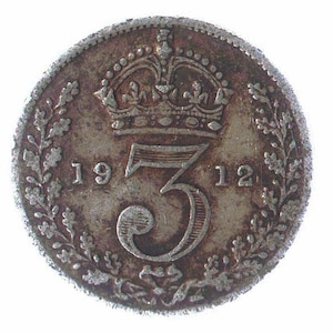 British 3 Pence Silver Coin - Uncrowned King George V 1911-1927