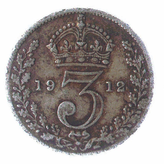 British 3 Pence Silver Coin - Uncrowned King George V 1911-1927