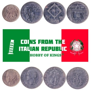 Italian 4 Coin Set 100 Lire | Wheat Sprig | Cow | Guglielmo Marconi | Ceres | Calf | Italy Navy Flag | Anchor | 1974 - 1995