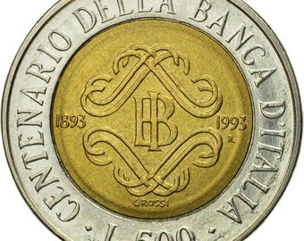 イタリア硬貨 500リラ イタリア銀行創立100周年記念 | 女性の頭部