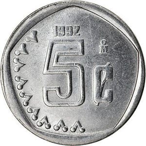 メキシコ 5 センターボ コイン | メキシコの紋章 | アステカ暦コイン | 1992 - 2002