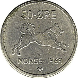 Norway 50 Øre Coin | Olav V | KM408 | 1958 - 1973