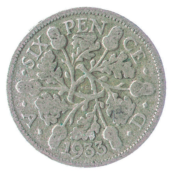 British 6 Pence Silver Coin - King George V 4th Coinage 1927-1936 Km# 832
