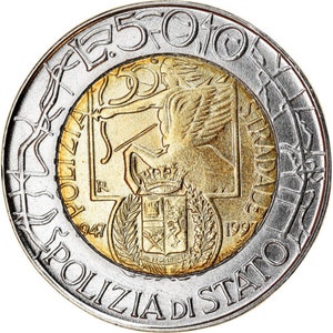Italien Münze 500 Lire Italienische Verkehrspolizei | Bogenschütze | Straßenkarten | 1997