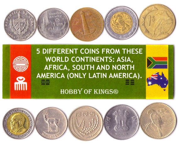 5 Different Coins From These World Continents: Asia, Africa And Latin America