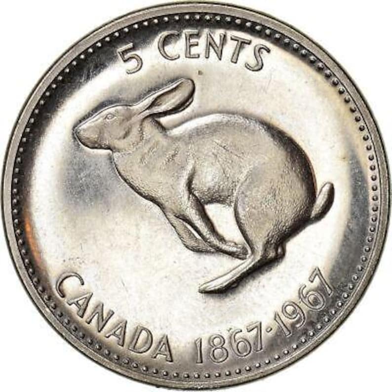 Canadian Coin Canada 5 Cents | Queen Elizabeth II | Rabbit | 1967 ...