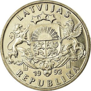 Latvian Coin Latvia 1 Lats Salmon Lion Griffin 1992 2008 image 3