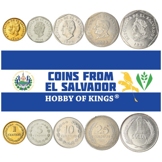 Salvadoran 5 Coin Set 1 5 10 25 Centavos 1 Colón | Francisco Morazan | Christopher Columbus | Delgado | El Salvador | 1989 - 1999