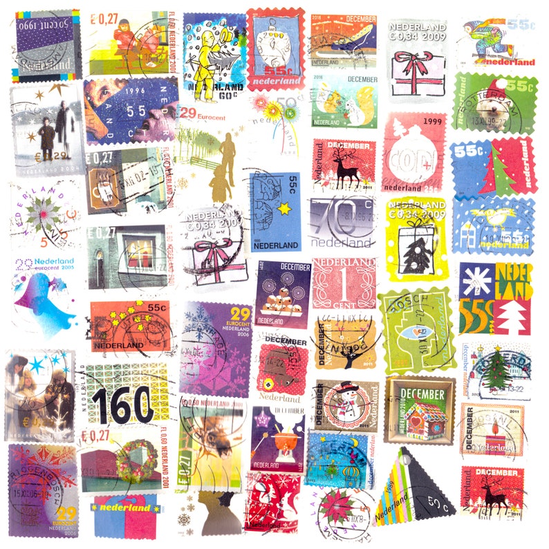 1000 Christmas Used Postage Stamps Netherlands Dutch Mixed Philately Off Paper image 2