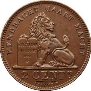 Belgian Coin 2 Centimes - Albert I België | Lion | Star | Slab | 1910 - 1919