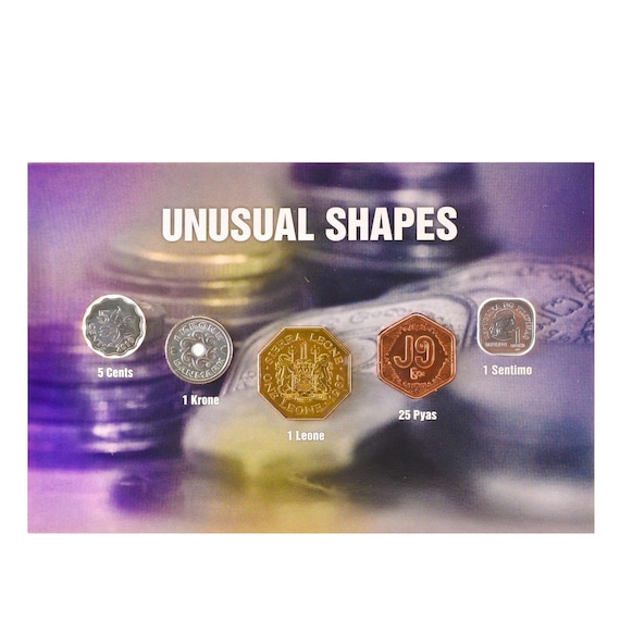 Unusual Shapes and Forms | 5 Coin Set | Blistercard | Square | Hexagonal | Octagonal | Holed | Scalloped