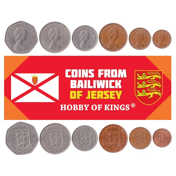 Bailiwick of Jersey 6 Coin Set 1/2 1 2 5 10 50 New Pence | Lion | Her Majesty Elizabeth II | Shield | Leopard | Islander | 1968 - 1980