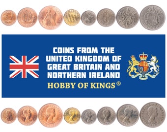British Coin Set: 1954-1970 UK Farthing, Pence, Shilling, Crown