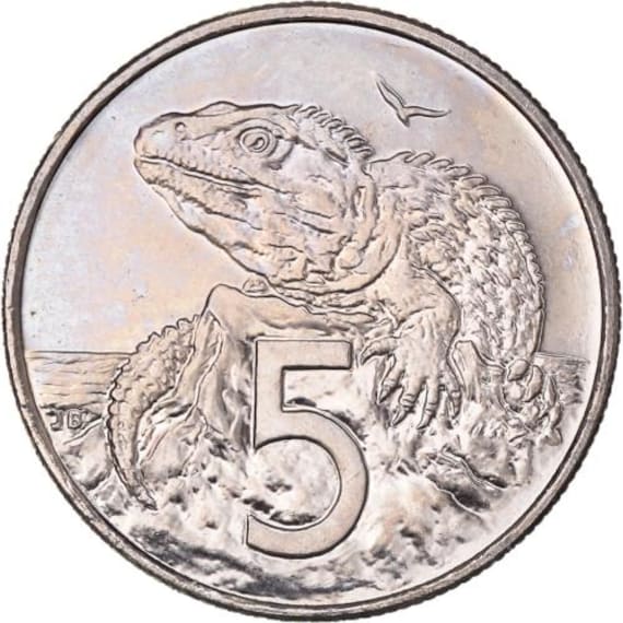 New Zealand 5 Cents Coin | Queen Elizabeth II | Tuatara