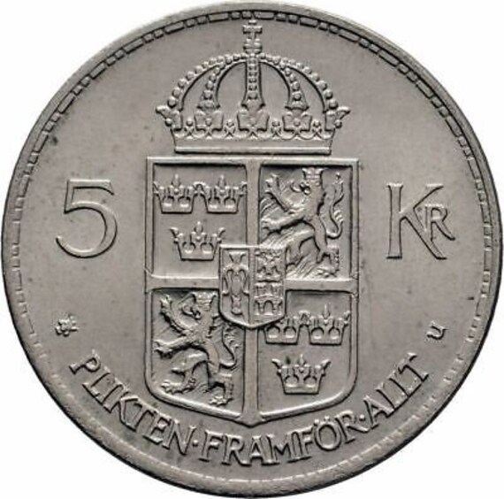 1972年 スウェーデン「王の署名」の銀貨 スウェーデン王 グスタフ6世アドルフ スウェーデンのコイン 5 クローナ |グスタフ 6 世アドルフ
