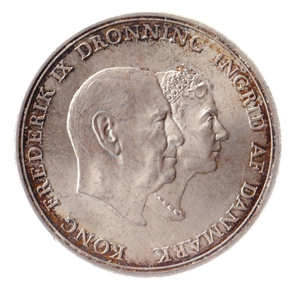 Danish Silver Coin 5 Kroner | Queen Frederik IX Silver Wedding Anniversary | KM852 | Denmark | 1960