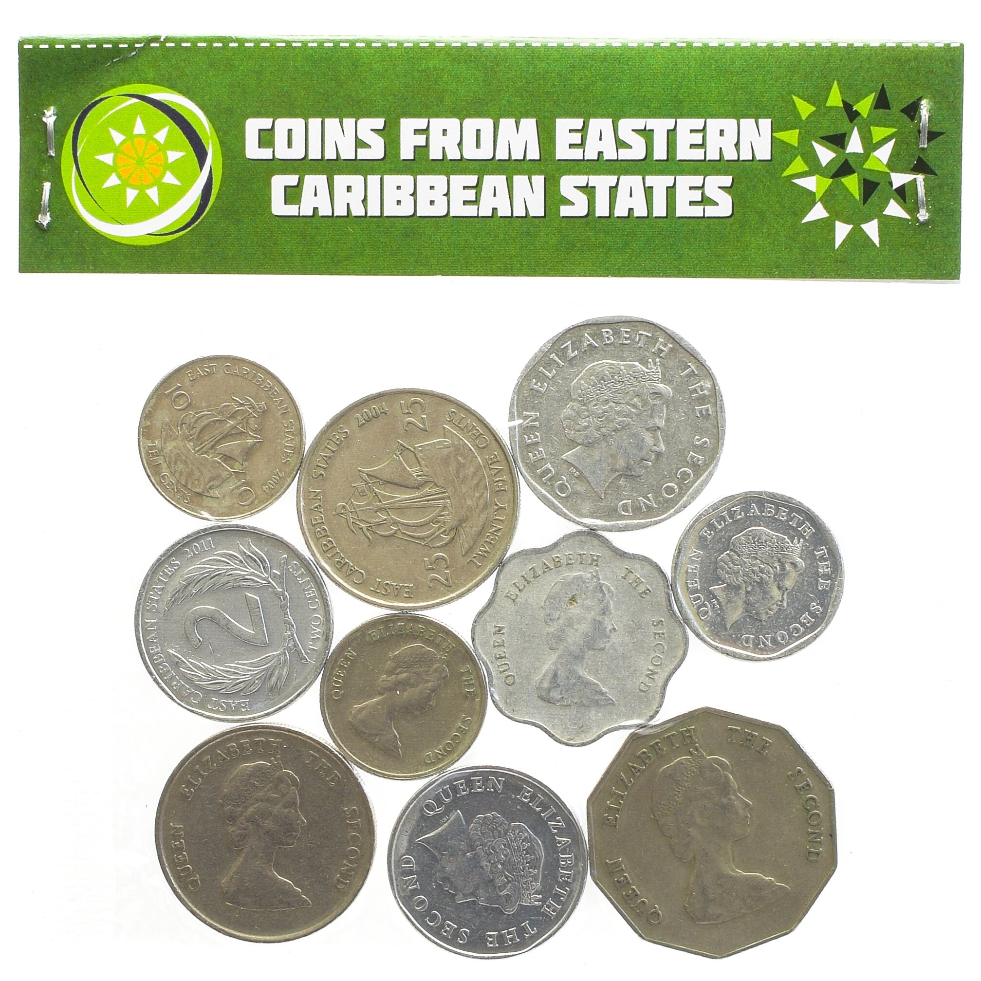 東カリブ諸国（OECS）の 10 種類のコイン：セント、ドル。1955