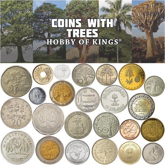 Mixed Coins with Trees | Palm, Oak, Fig, Pine, Jacaranda, Cedar and More| Great Gift for Collectors and Nature Enthusiasts