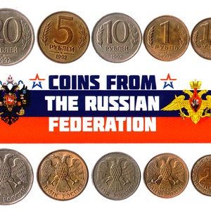 5 RUSSIAN FEDERATION COINS DIFFERENT EUROPEAN COINS FOREIGN