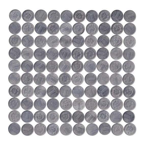 100 East Germany 1 Pfennig Coins: Hammer & Compass, 1960-1990