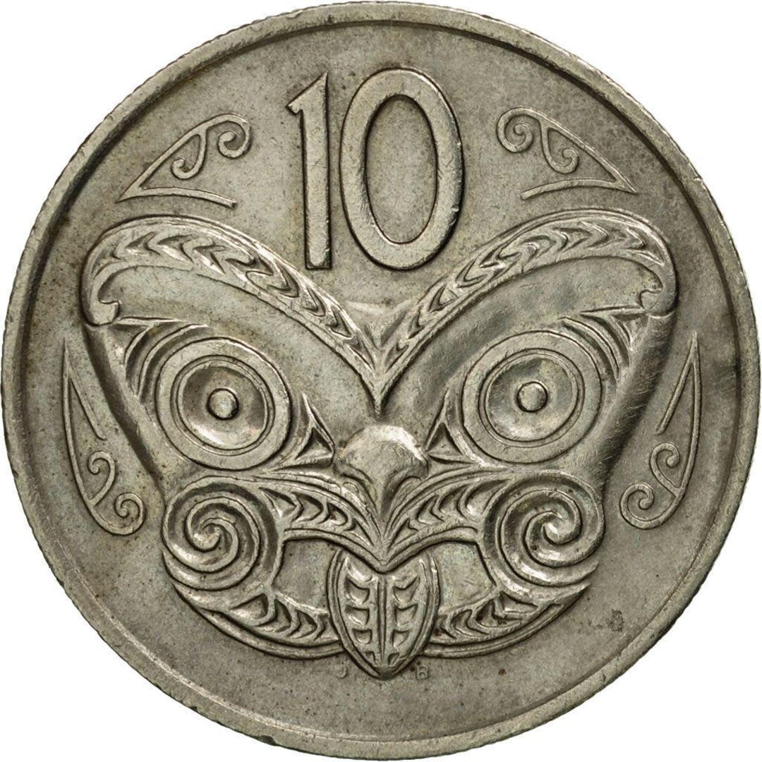 New Zealand 10 Cents Coin | Queen Elizabeth II | Maori Koruru Mask