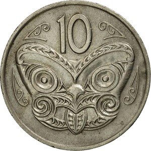 ニュージーランド 10 セント硬貨 |女王エリザベス 2 世 |マオリ・コルルマスク | 1970 ～ 1985 年