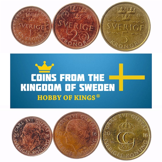Swedish 3 Coin Set 1 2 5 Kronor | Carl XVI Gustaf | Three Crowns | Sweden | 2016 - 2019