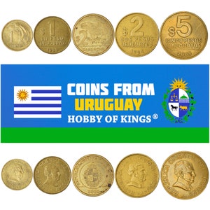 5 Monedas Uruguayas / Moneda Uruguaya Mixta / Centesimos / Pesos / Dinero Sudamericano / Capypara
