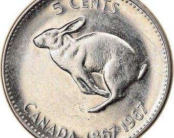 カナダ硬貨 カナダ 5セント | エリザベス2世 | ウサギ | 1967年 - Etsy